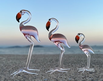 Pink Flamingo Figurine | Murano Glass Animal Figurine | Glass Art Ornaments | Housewarming Decor Gift