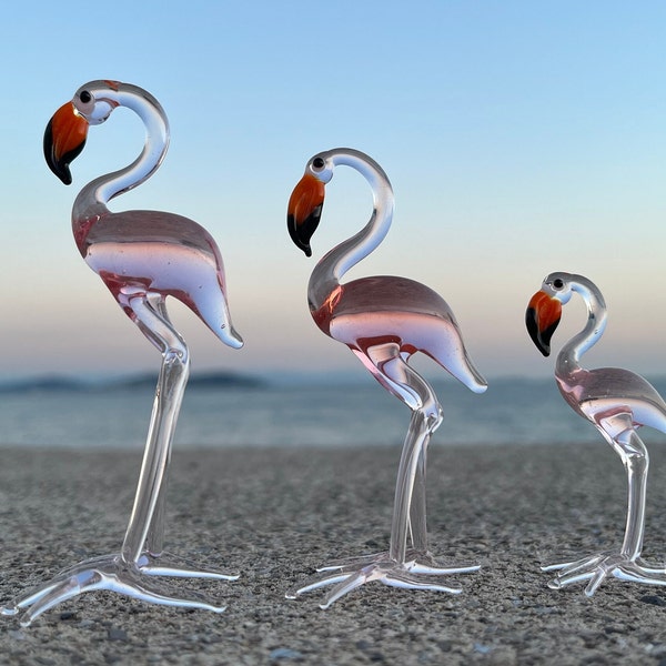 Pink Flamingo Figurine | Murano Glass Animal Figurine | Glass Art Ornaments | Housewarming Decor Gift