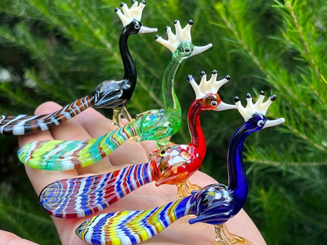 Peacock Glass Figurine Murano Glass Animal Figurine Glass Etsy