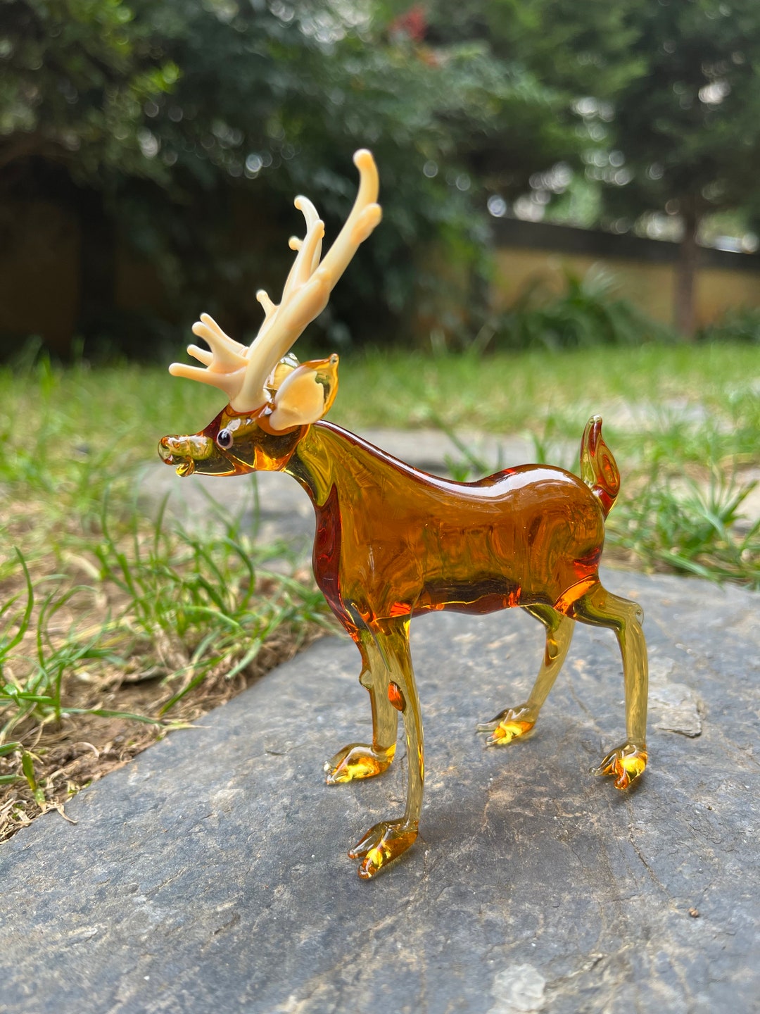 Glass Deer Figurine, Murano Glass Miniature Deer With Antler Figure, Glass Art Animal Ornaments