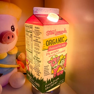 Cute Pink Cow Milk Carton Lamp with On/Off Switch