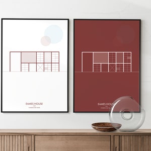 Minimal architecture poster Eames House by Charles & Ray Eames set 2 different color posters - digital download