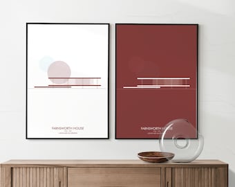 Minimal architecture poster Farnsworth House by Mies van der Rohe - set 2 different color posters - digital download