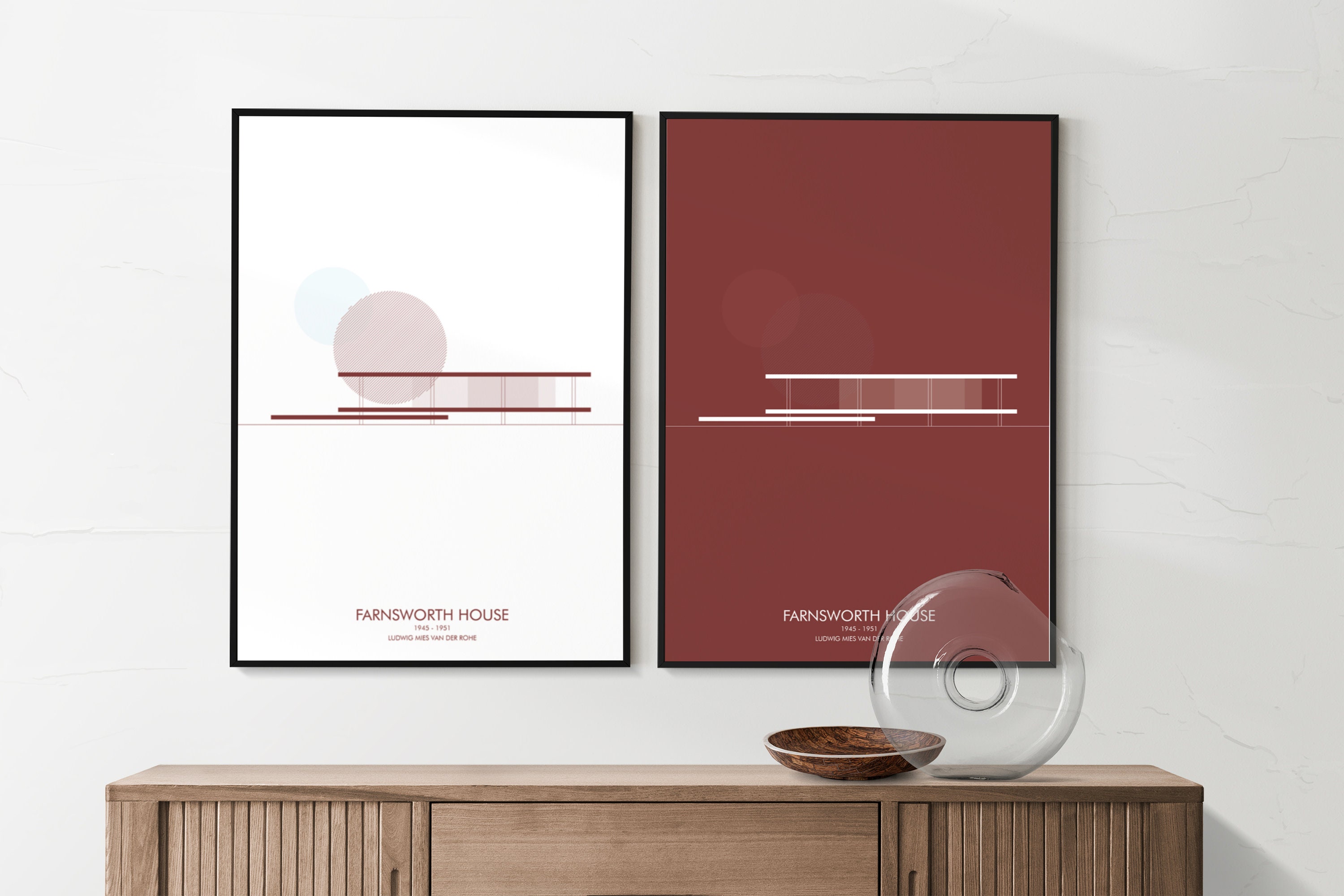 Minimal architecture poster Farnsworth House by Mies van der Rohe - set 2 different color posters - digital download
