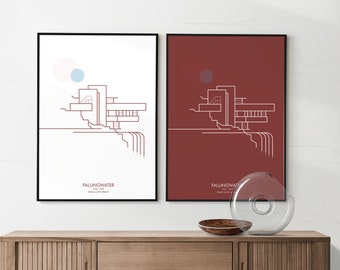 Minimal architecture poster Fallingwater Frank Lloyd Wright - set 2 posters digital download