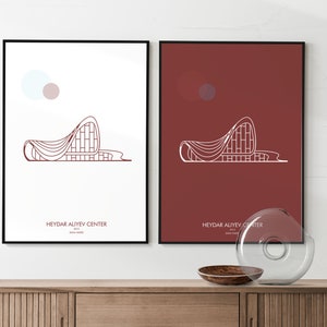 Minimal architecture Heydar Aliyev Center by Zaha Hadid - set 2 posters in different colors - digital download