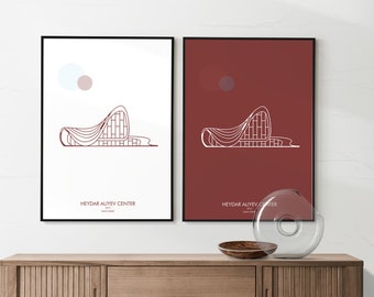 Minimal architecture Heydar Aliyev Center by Zaha Hadid - set 2 posters in different colors - digital download