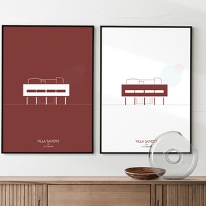 Minimal architecture poster Villa Savoye Le Corbusier - set 2 different colors - digital download