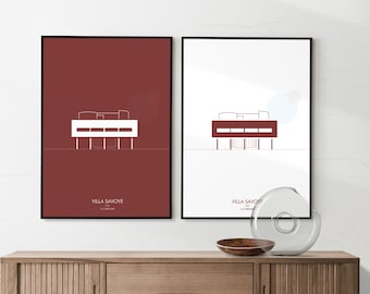 Minimal architecture poster Villa Savoye Le Corbusier - set 2 different colors - digital download