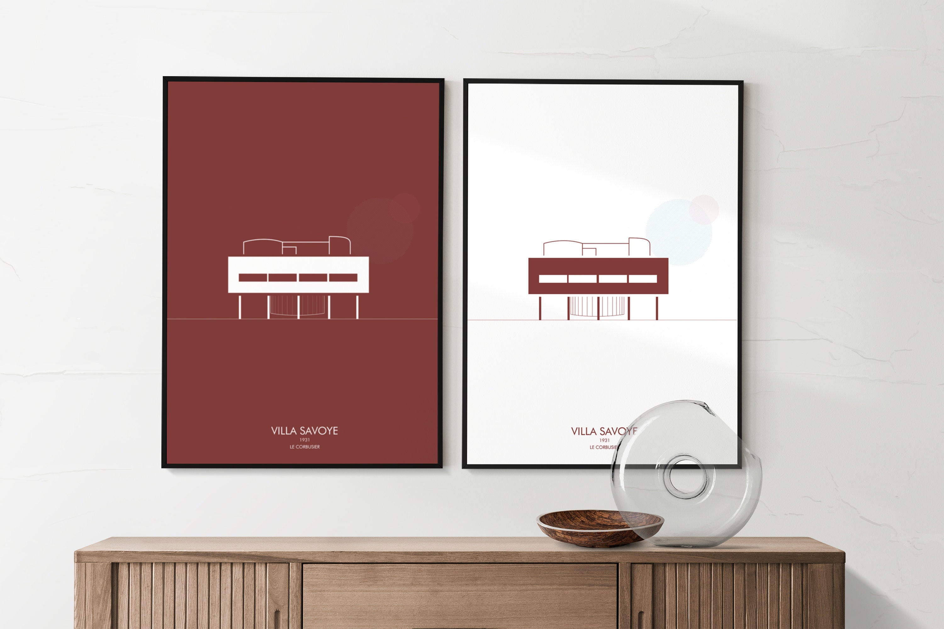 Minimal architecture poster Villa Savoye Le Corbusier - set 2 different colors - digital download