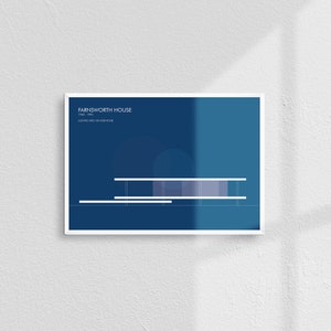 Minimalistisches Architekturposter Farnsworth House von Mies van der Rohe – Set mit 5 verschiedenfarbigen Postern – digitaler Download