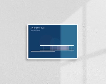 Minimalist architecture Farnsworth House poster by Mies van der Rohe - set 5 different color posters - digital download