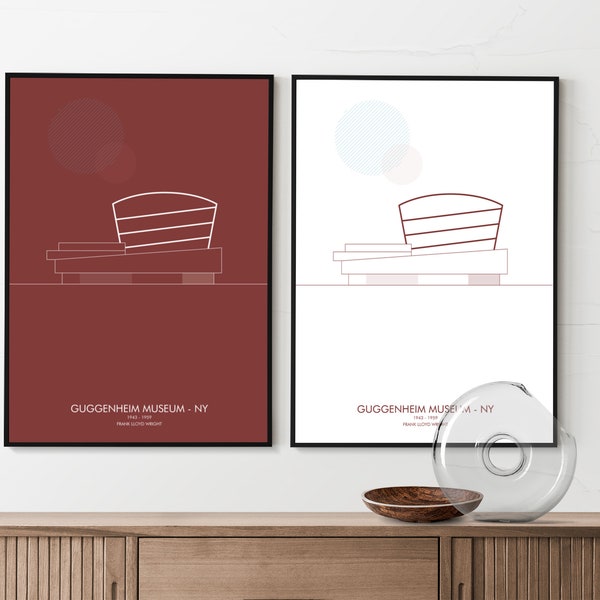 Minimal architecture poster Guggenheim museum of New York by Frank Lloyd Wright set 2 different color posters - digital download