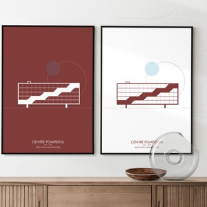 Minimal iconic architecture poster Centre Pompidou - set 2 posters digital download