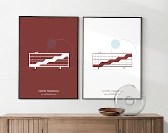 Minimal iconic architecture poster Centre Pompidou - set 2 posters digital download