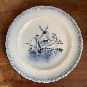 Saint Amand Plate Ceramic France Amandinoise Vintage Antique St Amand Windmill Ship Blue