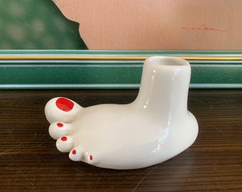 Feet White Ceramic Flower vase Art Vintage Unique