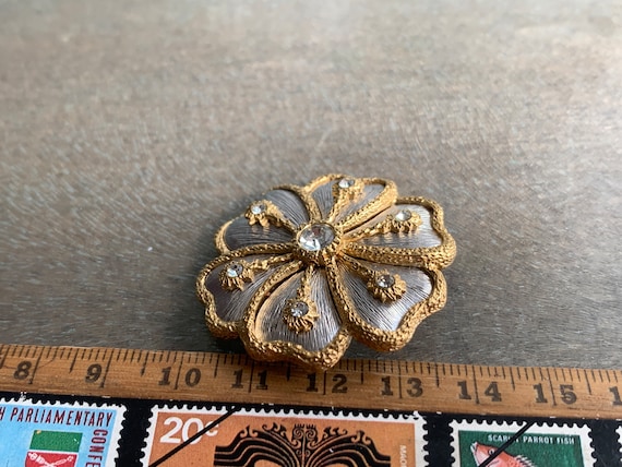 Jean Louis Scherrer JLS Brooch Vintage Gold Silver Tone Flower