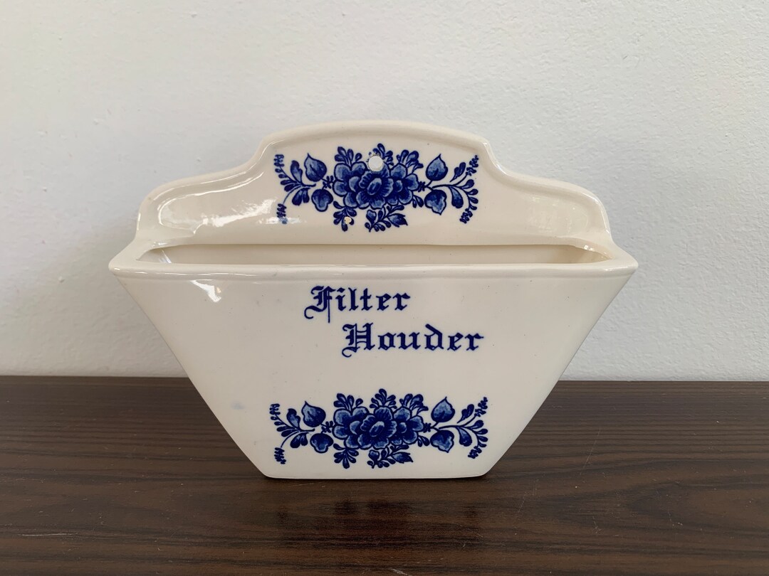 Napkin Coffee Filter Holder Ceramic Wall Hanging Blue Flower Etsy