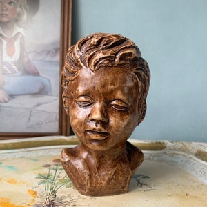 40s Gebroeders Van Paridon Cabeça escultura Crianças Menino Holanda Busto Estátua de madeira falsa Vintage