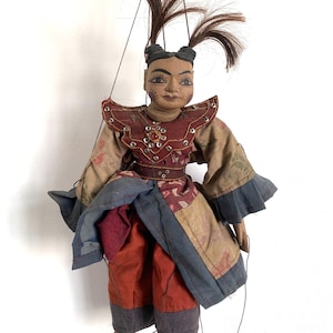 Burmese Marionette String Puppet Hand carved Wooden Vintage