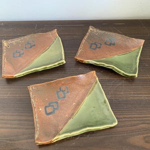 Set of 3 Japanese Plate Ceramic Vintage Brown Green