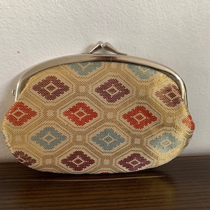 KIMONO Fabric Coin purse Vintage Japanese Gold Geometry