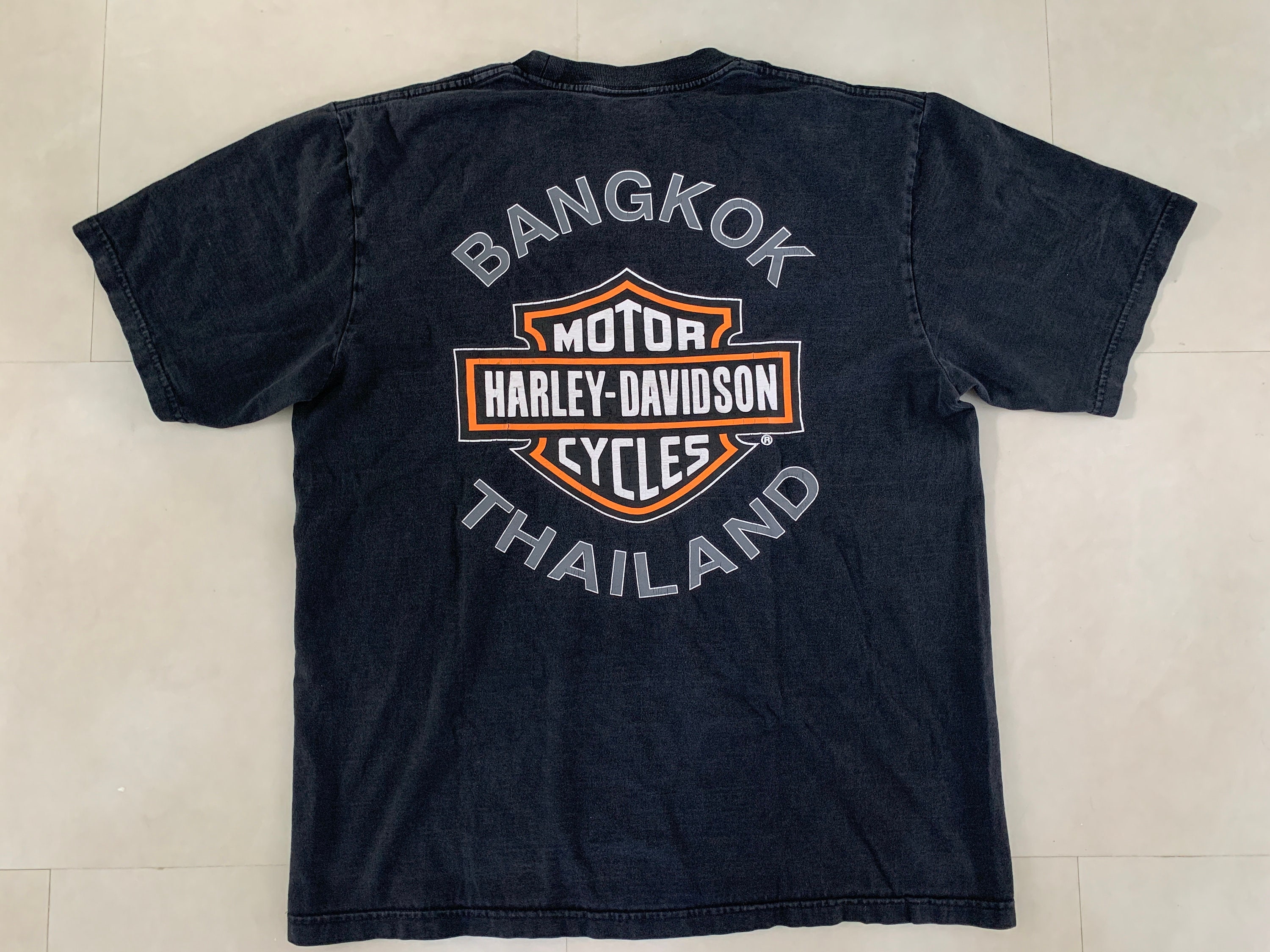 Harley Davidson Bangkok Thailand Vintage T Shirt Black 100% Cotton 
