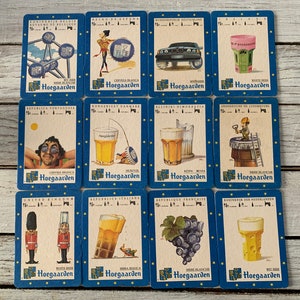 Set van 12 zeldzame retro onderzetter bier Hoegaarden witbier vintage papier karton postkaart kortstondig