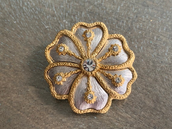 Jean Louis Scherrer JLS Brooch Vintage Gold Silver Tone Flower