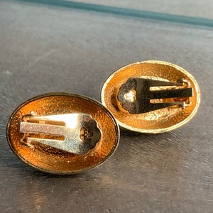 Jean Louis Scherrer JSL Vintage Earrings Faux stone Amber Bronze tone Oval Large image 4