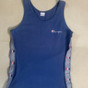 Rare Champion Vintage Logo Blue Side Logo Tank top Sports