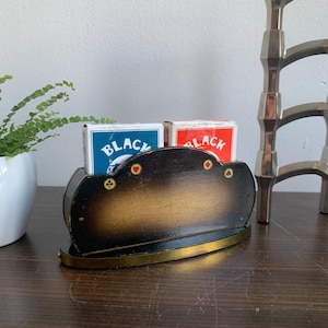 Speelkaartenhouder standaard houten vintage midden eeuw