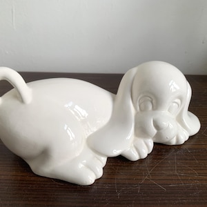 Dog White Ceramic Statue Vintage Ornament Figureline