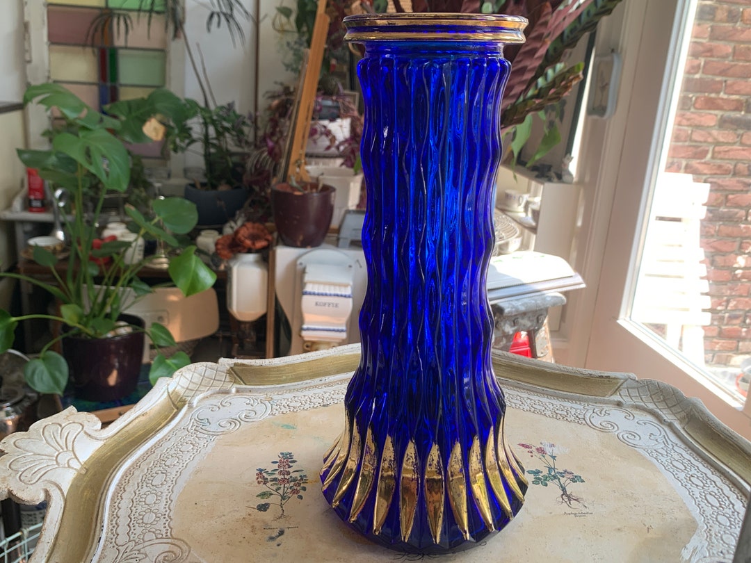 香水瓶 ガラス瓶 コバルトブルー ゴールド フラワー フィリグリー 香水