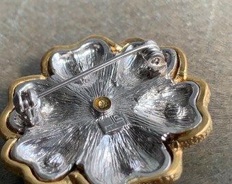 Jean Louis Scherrer JLS Brooch Vintage Gold Silver Tone Flower