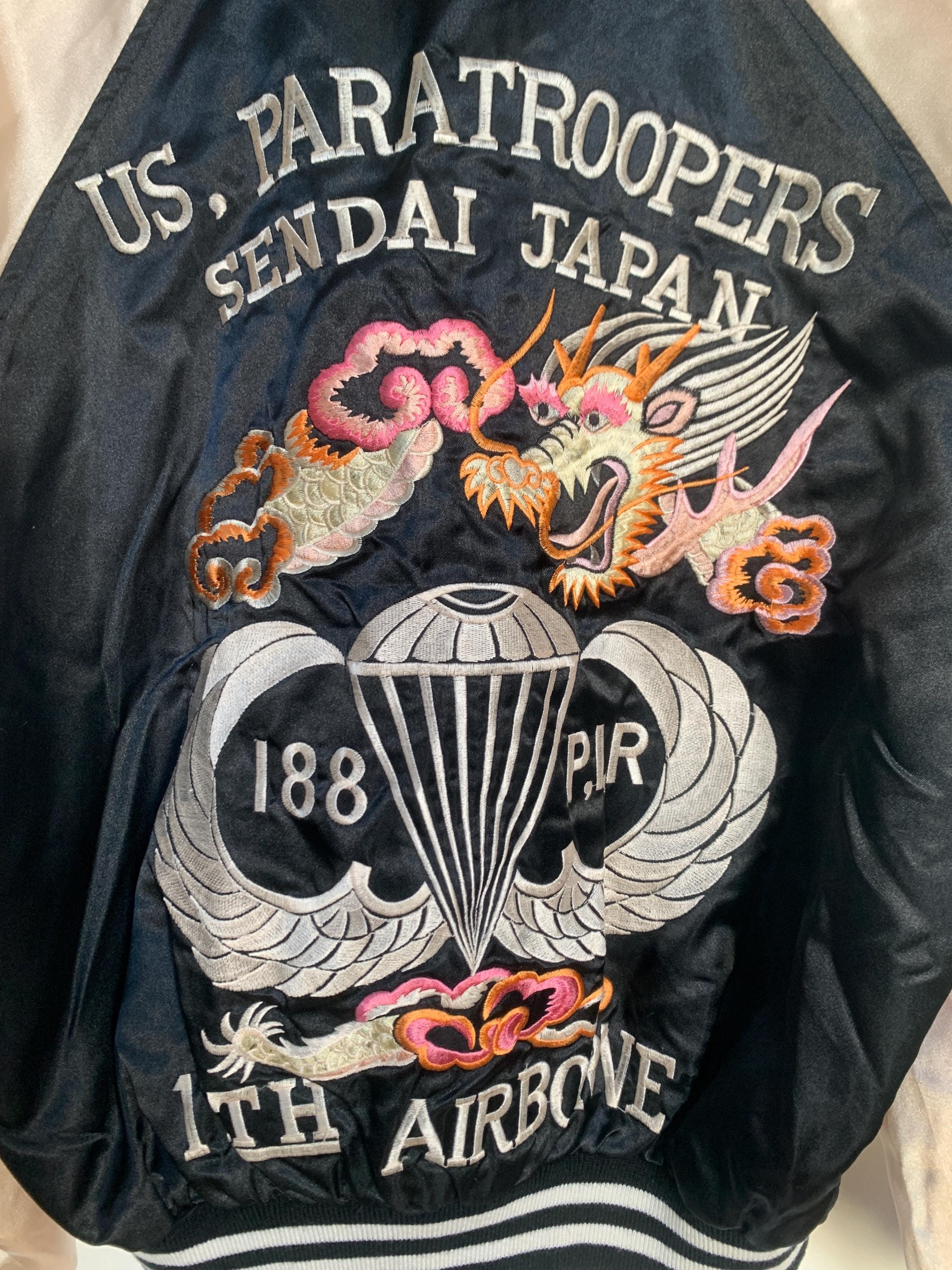Rare Sukajan Souvenir Nylon Jacket Dragon Embroidery Pink Black