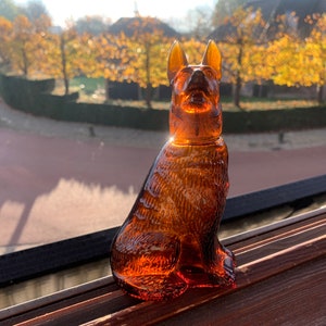 AVON Shepherd Amber Glass Perfume Empty Bottle Dog Vintage