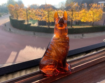 AVON Shepherd Amber Glass Perfume Empty Bottle Dog Vintage