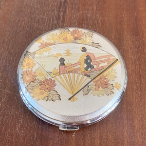GEISHA Japanese Fan Vintage Conpact mirror Hand Pocket mirror Gold Silver