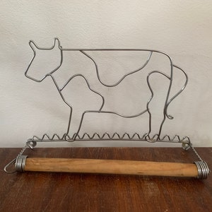 Suporte de papel toalha de cozinha de vaca, vintage, metal, madeira, parede, arame