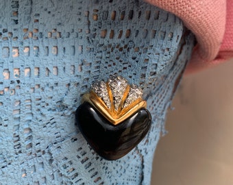 VOGUE BIJOUX Earrings Gold Black Heart Large Vintage VOGUE BIJOUX Earrings Gold Black Heart Large Vintage