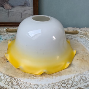 60s Milkglass Lamp shade White Yellow Vintage 18.5 cm 7.2inch wide Vintage Lighting equipment