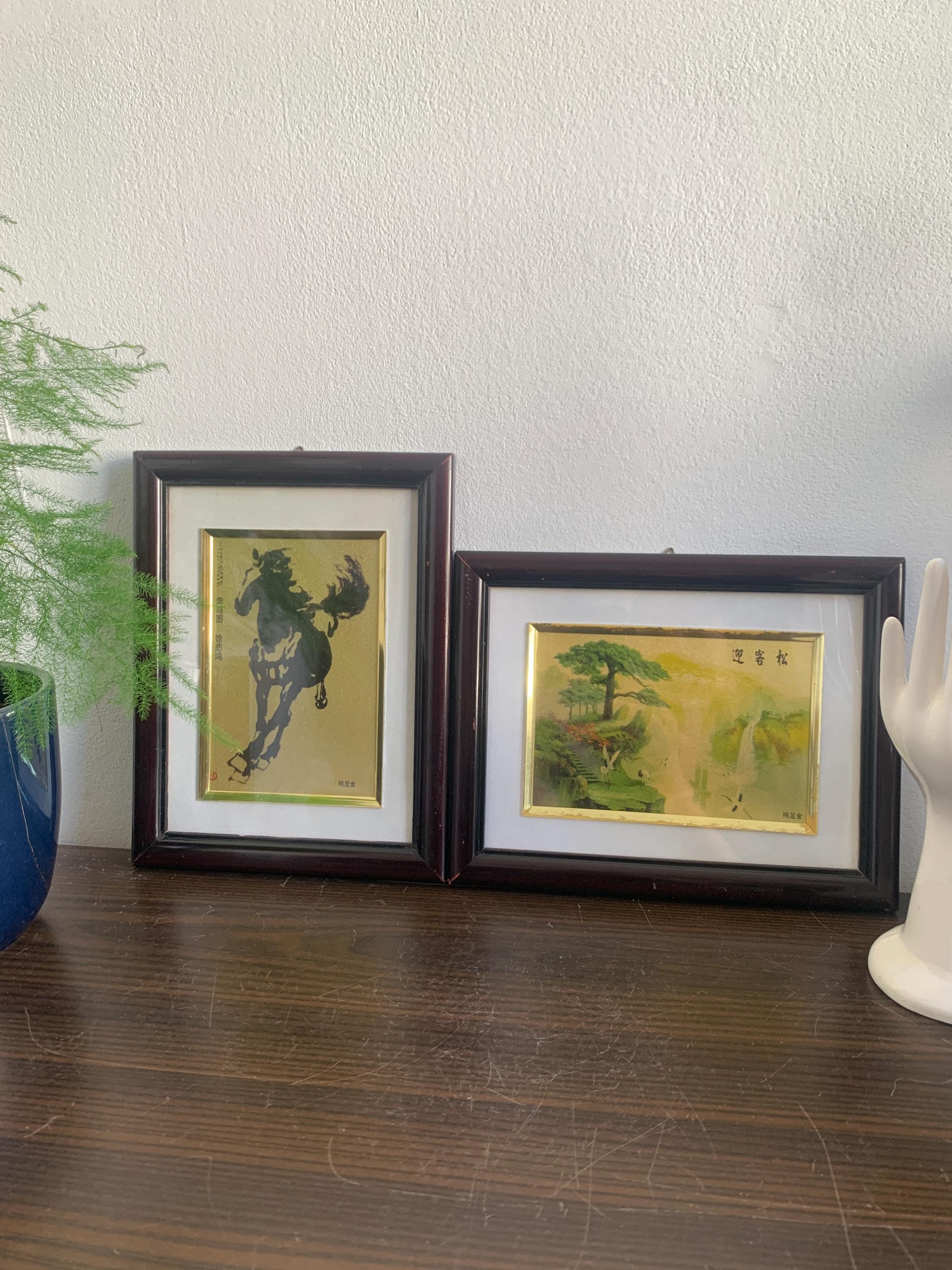 中国美術 金箔 馬 鶴 風景 ヴィンテージ - Etsy 日本