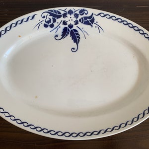 BOCH Belgium Plate Ceramic Blue Flower Oval Platter Antique