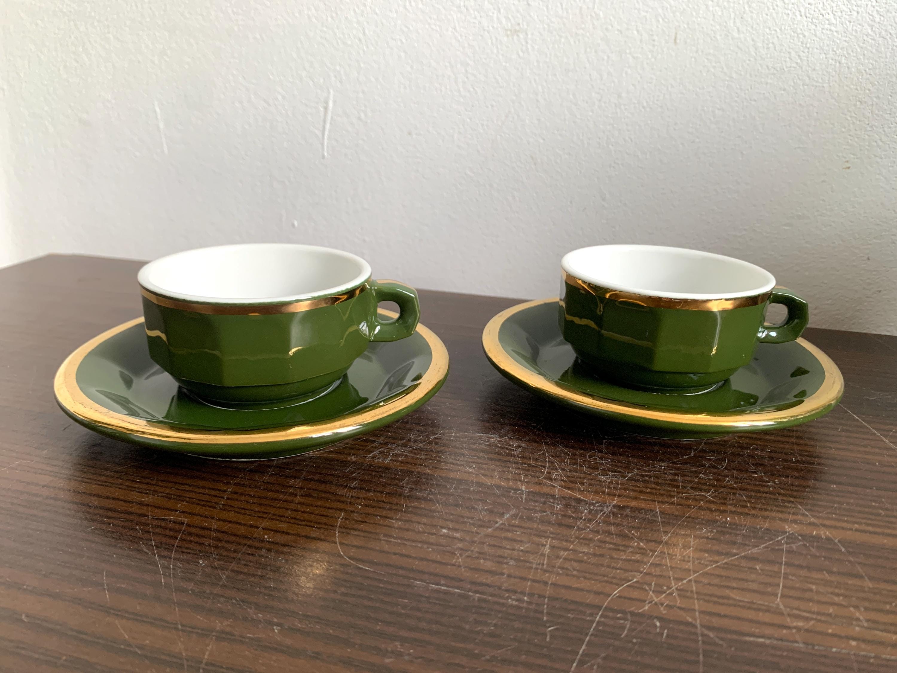 70年代 PILLIVUYT グリーンゴールド デミタス セラミック コーヒー 