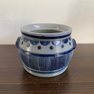 Gres De LA Roche Jos Kalb keramiek blauwgrijze kom pot plantenbak vintage