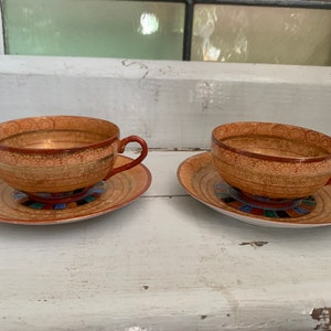 Set of 2 Japanese Antique Nippon Coffee Cups & Saucers Ceramic Brown