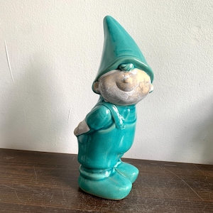 Gnome Figureline Dwarf Elf Ceramic Green Large Vintage Garden
