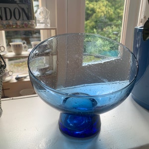 Glass Candle holder Tea Lights Green Blue Air bubbles Large Glass bowl Vintage